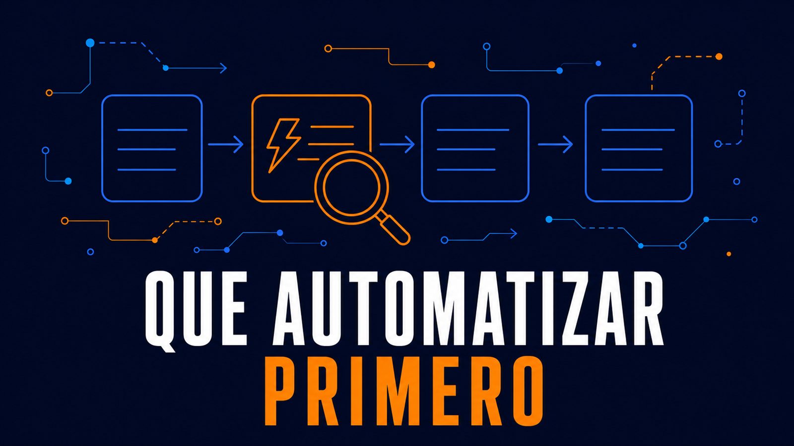 Ilustración editorial de una matriz de priorización de dos ejes, impacto y esfuerzo, con varios nodos de proceso conectados y uno destacado en naranja en la zona de alto impacto y bajo esfuerzo